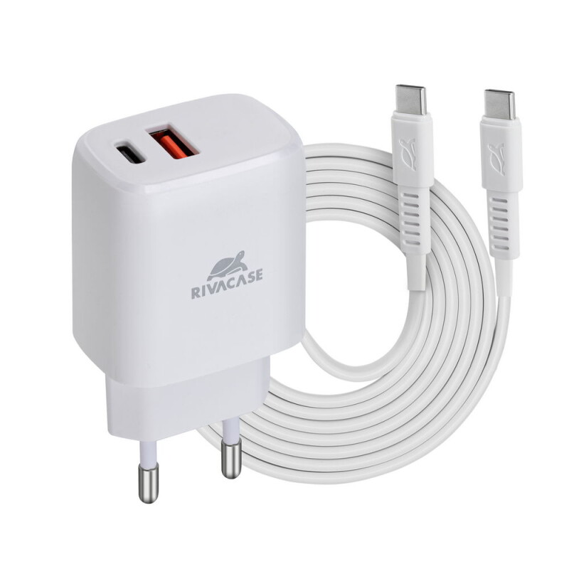 RIVACASE PS4192 WD4 wall charger white 20W PD/QC 3.0/ 1 USB-C + USB-A, with Type С-Type C cable, 12/